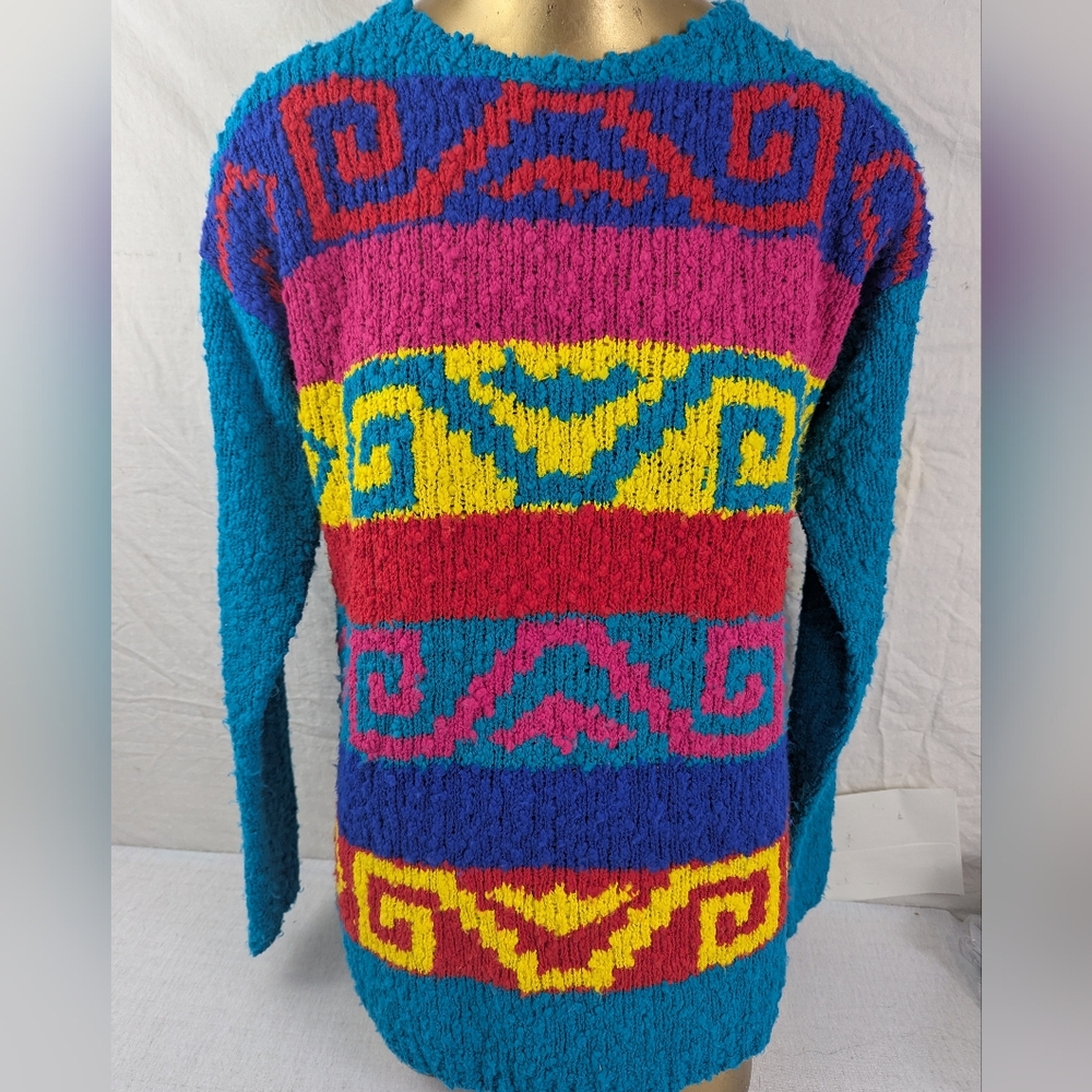 Colter Bay Vintage Neon Blue, Pink, Yellow & Red Long Sleeve Oversized Sweater S